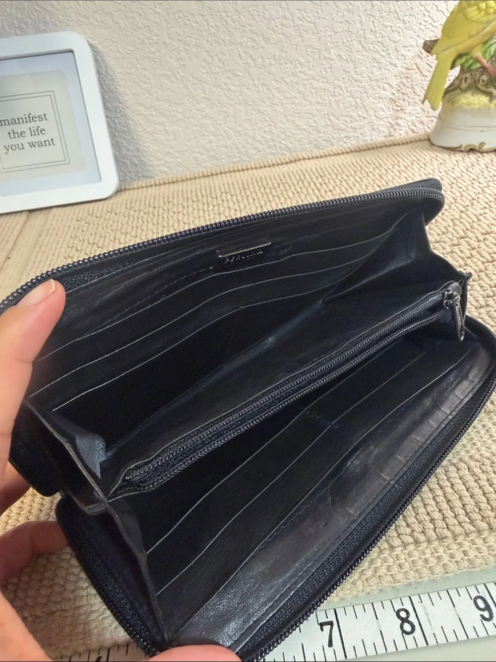 Perlina Black Genuine Leather Zip Around Wallet